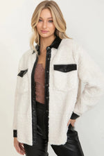 Mod Sherpa Shacket with Faux Leather Contrast