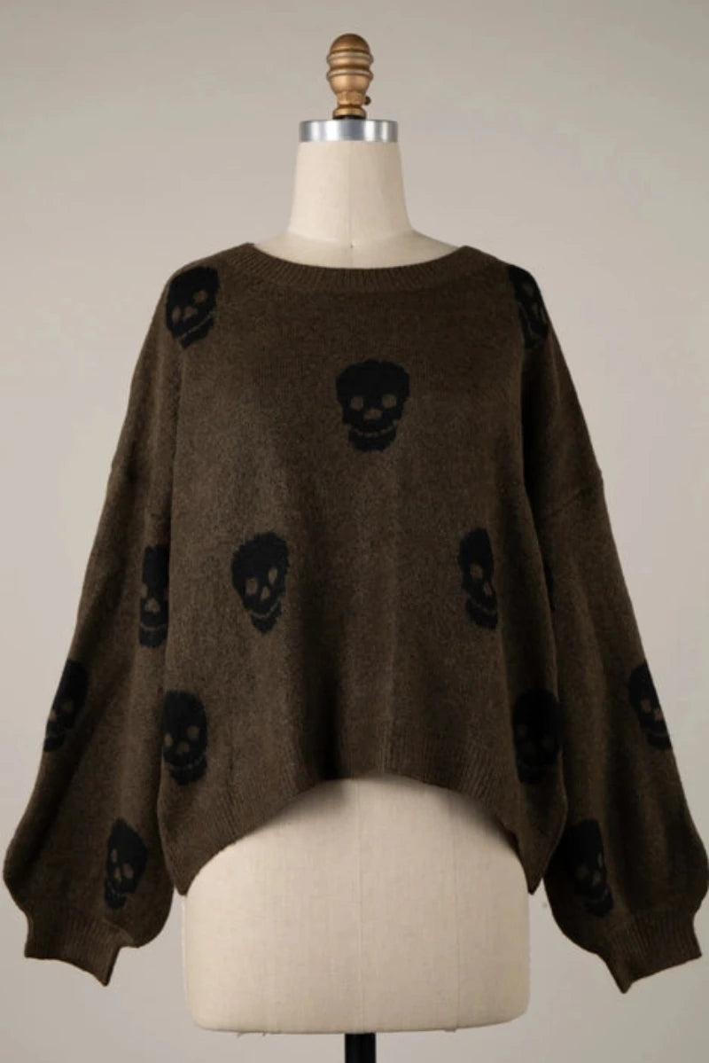 OLIVE GREEN SKULL SWEATER