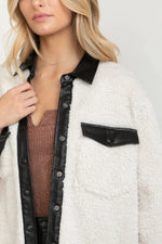 Mod Sherpa Shacket with Faux Leather Contrast