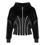 BLACK VELVET HOODIE CORSET ZIPPER FIT