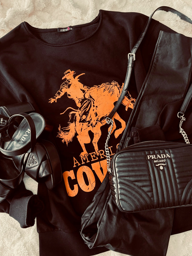 BLACK COWBOY PULLOVER ORANGE GRAPHIC