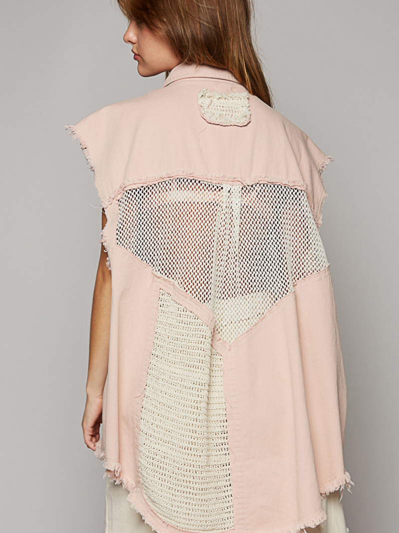 OVERSIZED VEST IN POWDER PINK WITH STUDDING