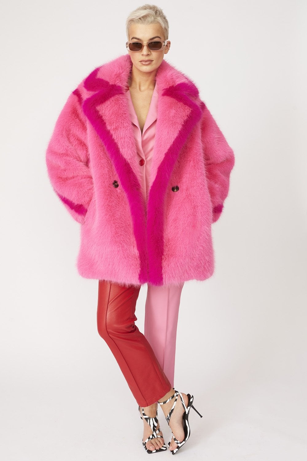 JAYLEY Pink Faux Fur Coat