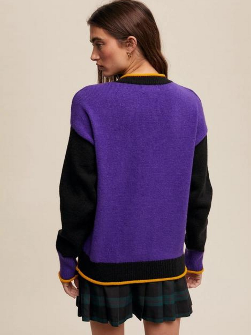 GAME DAY SWEATER PURPLE AND GOLD FOOTBALL